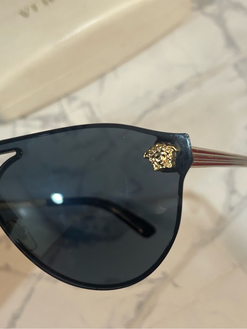 Versace Black Sunglass Shield with Gold Trim - Picture 7 of 7
